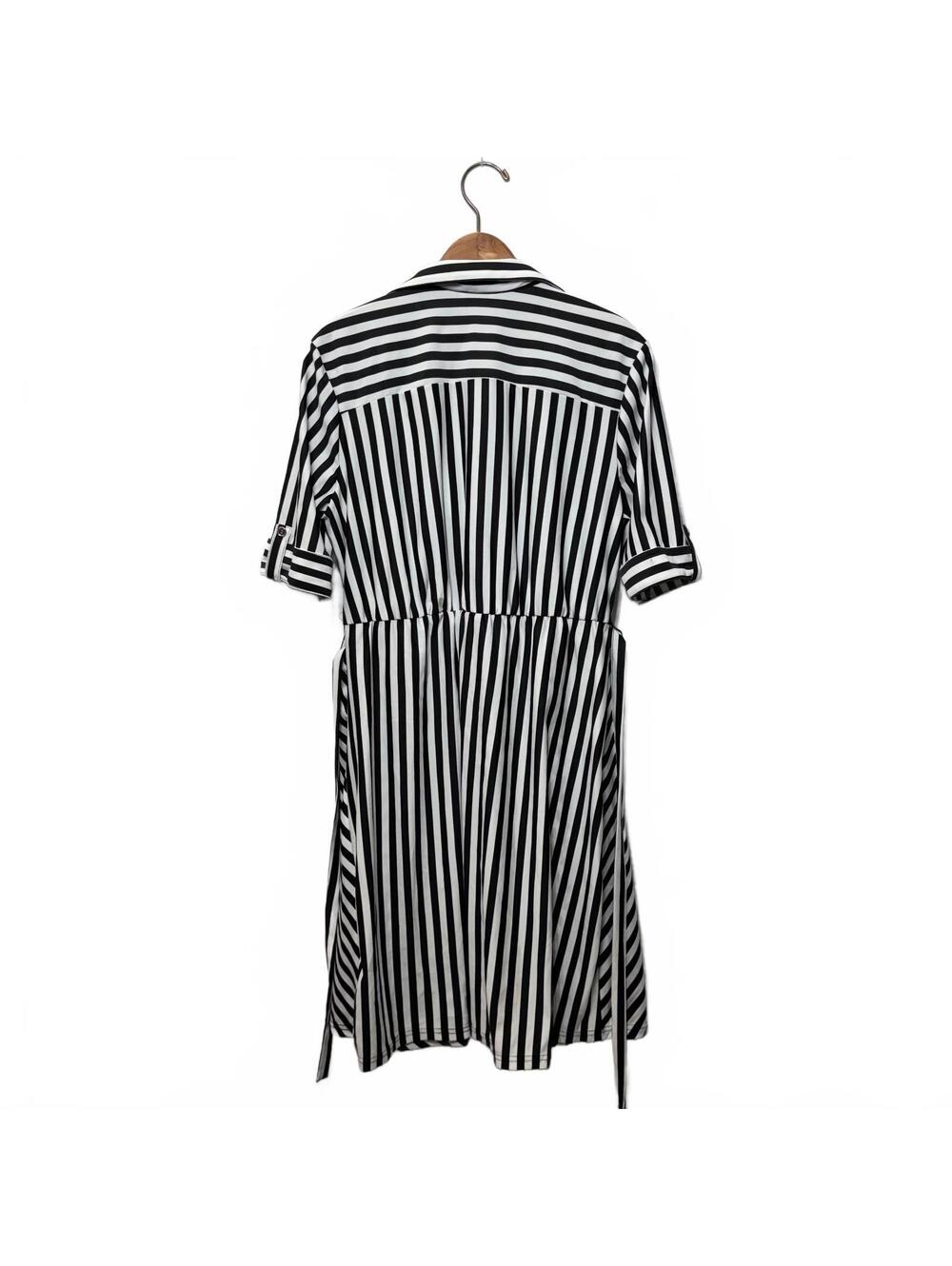 Cato Black White Striped Belted Shirt Dress Short Sleeve Women's Large - Picture 4 of 6